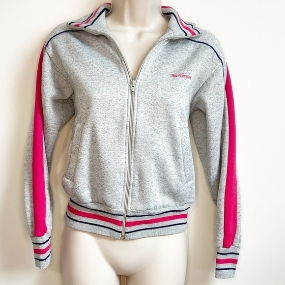 MacGregor Women’s Vintage Track Jacket Full Zip Sweatshirt Gray Pink Blue Small - Picture 5 of 13